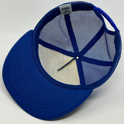 Vintage Jockey Brand Trucker Hat Cap Blue 80s Logo Mesh Snapback Foam Front