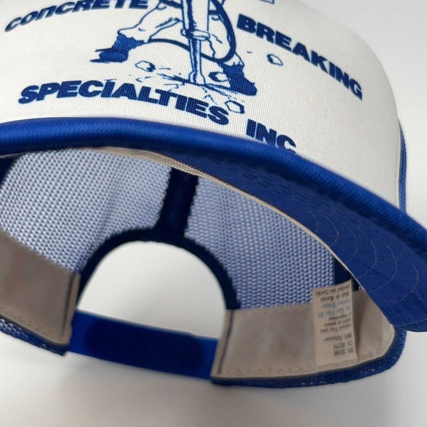 Vintage 80s Concrete Breaking Trucker Hat Baseball Cap Mesh Snapback Blue