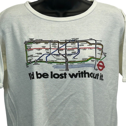 London Underground Map Womens Vintage 70s T Shirt Large Railway Railroad White