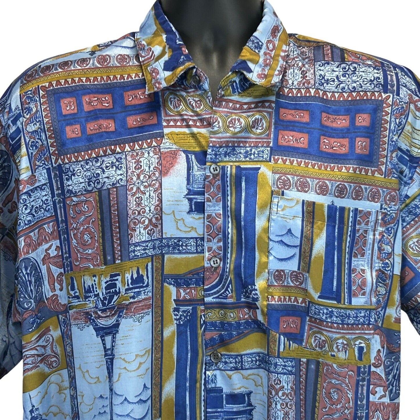 Thai Silk by Apple 巴黎复古 80 年代纽扣前衬衫法式法国蓝色大号