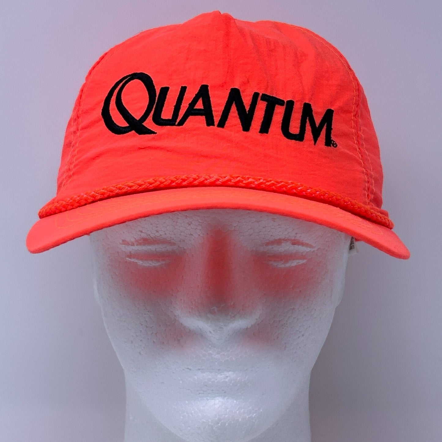 Vintage 90s Quantum Fishing Reels Hat Cap Blaze Orange Snapback Fisherman Rope