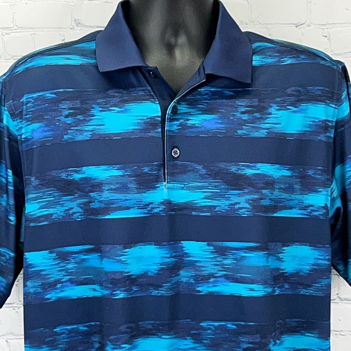 Walter Hagen 11 Majors Golf Polo Shirt Mens M Medium Blue Teal Stripe Stretch