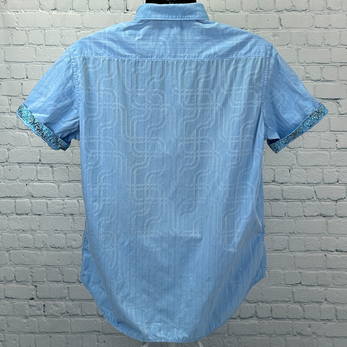 Robert Graham Paisley Button Front Shirt Short Sleeve Blue Mens L Large