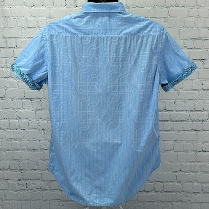 Robert Graham Paisley Button Front Shirt Short Sleeve Blue Mens L Large