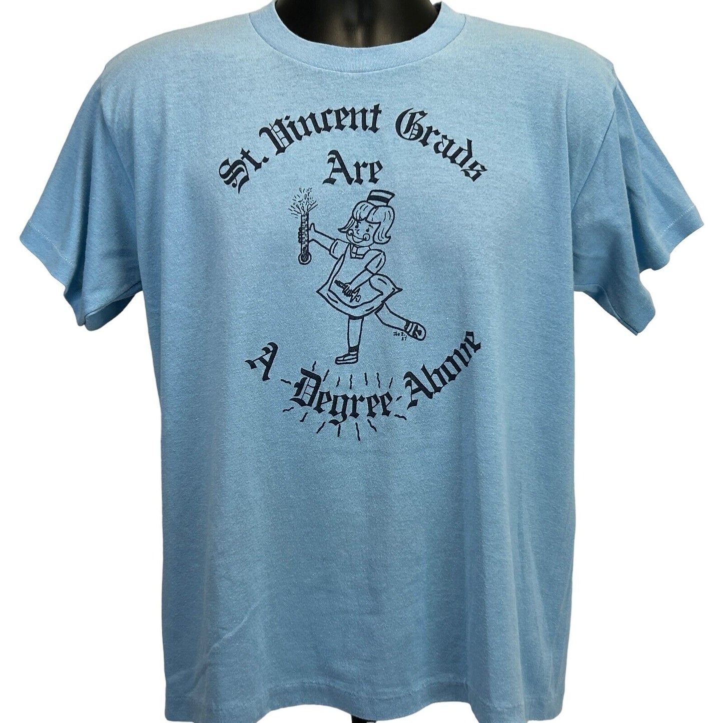 Camiseta de enfermera vintage de los años 80 de San Vicente, camiseta grande de enfermería RN College unisex azul