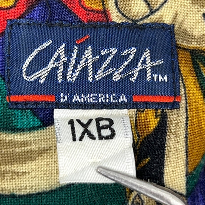 Vintage 90s Coeur Queen of Hearts Dominos Button Front Shirt Beige USA Mens 1XB