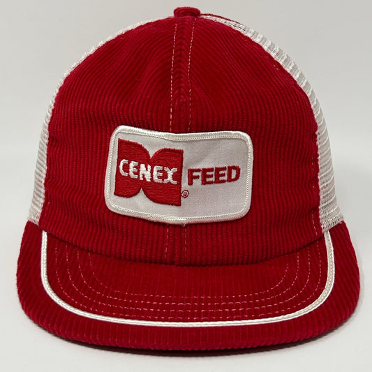 Vintage Cenex Feed Trucker Hat Cap Red 80s Farmer Farming Corduroy Mesh Snapback - Neon Vintage