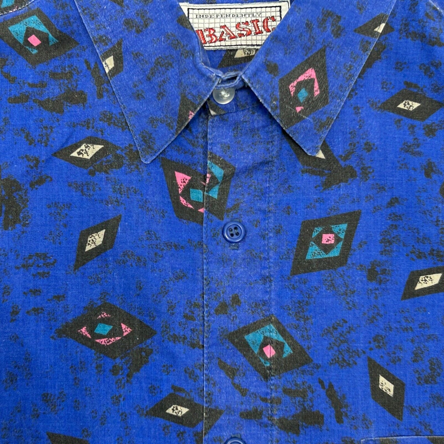 Vintage 90s Geometric Button Front Shirt Large Skater Surfer Surfing Mens Blue