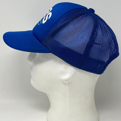 Vintage 80s RYBS Trucker Hat Baseball Cap Foam Front 5 Panel Mesh Snapback Blue