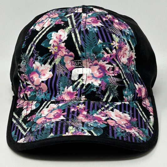 Fila Sport Floral Dad Hat Cap Unisex Womens Black Strapback Flowers Hawaiian - Neon Vintage