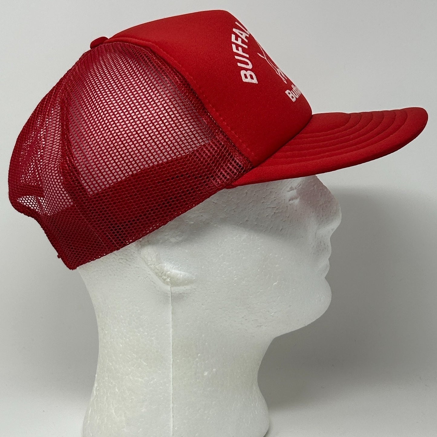 Vintage 80s Buffalo Bank Trucker Hat Baseball Cap Missouri Mesh Snapback Red