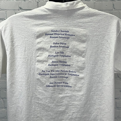 Vintage 90s Heros and Heroines Books T Shirt Bantam Loveswept USA White L Large