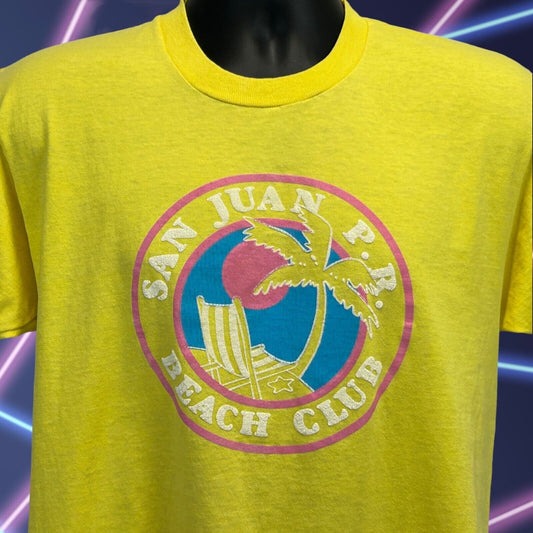 Camiseta vintage de San Juan Puerto Rico Beach Club, talla mediana, años 80, para hombre, color amarillo