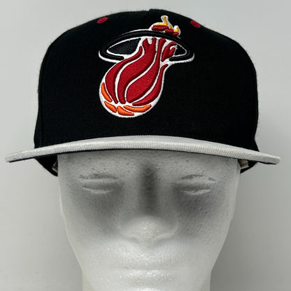 Miami Heat Hat Baseball Cap Mitchell & Ness Leather Strapback Black 5 Panel NBA - Neon Vintage