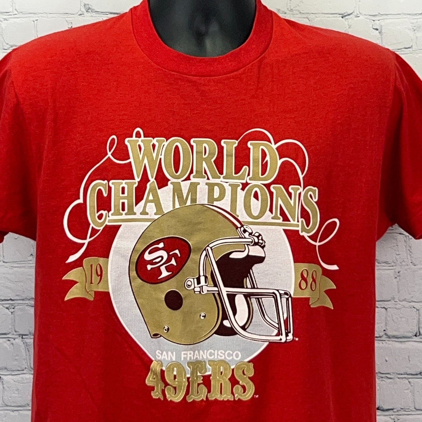 Vintage 80s San Francisco 49ers 1988 Super Bowl Champions T Shirt M Medium Red