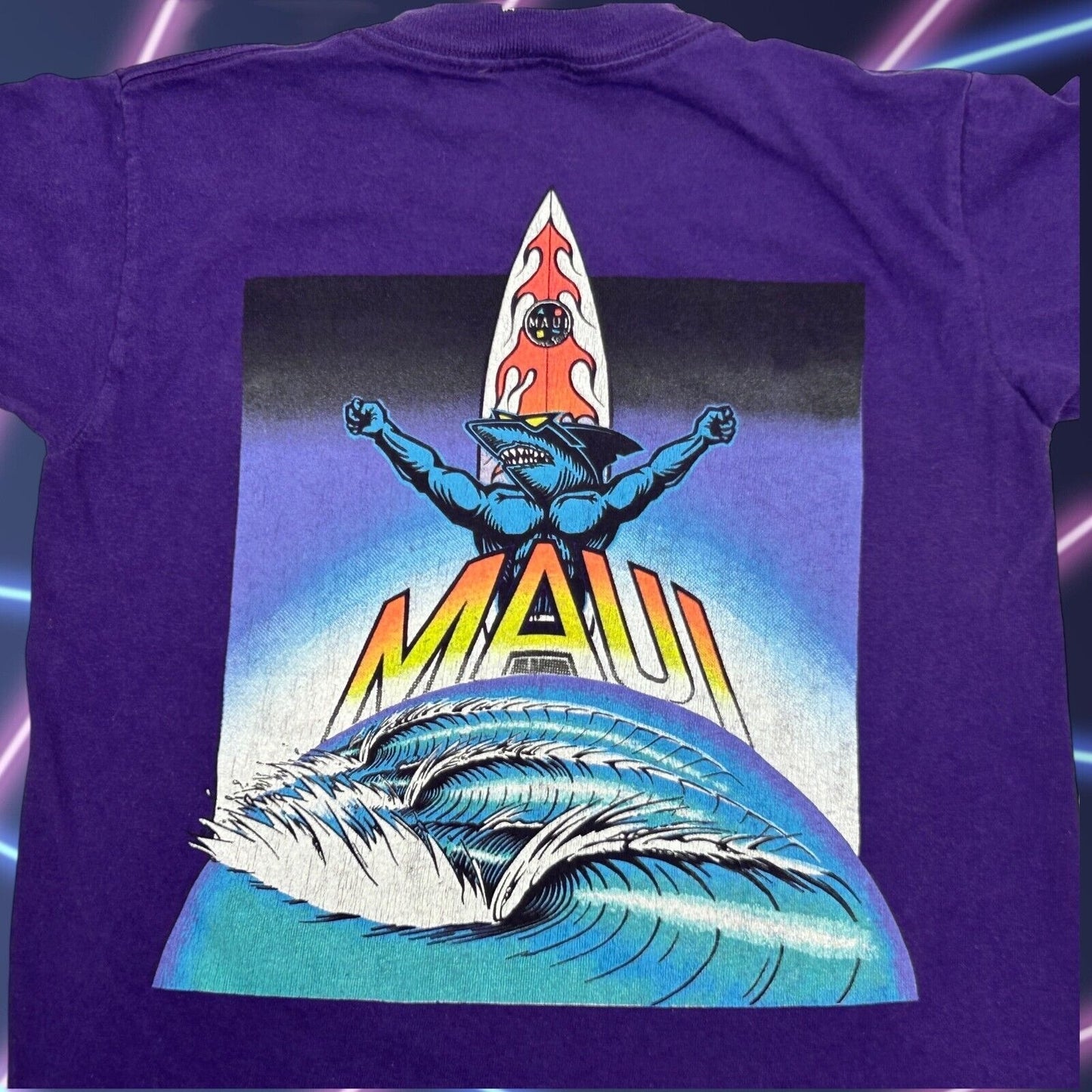 Camiseta vintage Maui and Sons para niños, talla mediana, 10 a 12 años, para surfistas, color morado