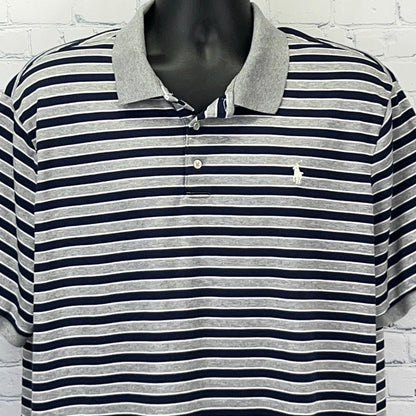 Polo Ralph Lauren Polo Shirt Mens 2XL XXL Gray Navy Stripe Classic Fit Cotton