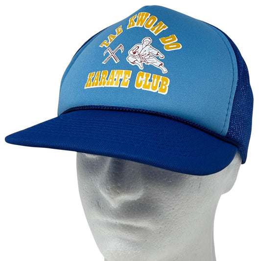Vintage 80s Tae Kwon Do Karate Club Trucker Hat Cap Blue Mesh Snapback 5 Panel
