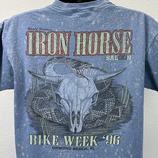 Vintage 90s Iron Horse Saloon Bike Week 1996 T Shirt Motorcycle USA Blue L Large