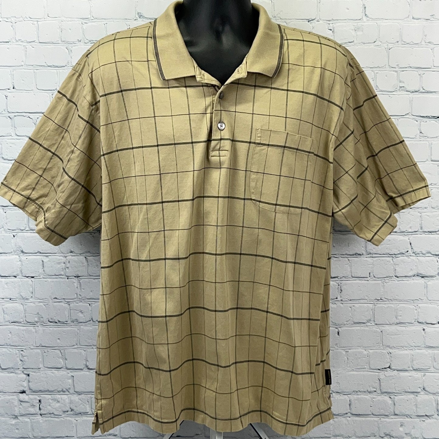 Donald J Trump Signature Collection Golf Polo Shirt Beige Check Mens XL X-Large