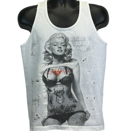 Tatuado Marilyn Monroe Vintage 90s Tank Top Camiseta hecha en EE.UU. Camiseta mediana