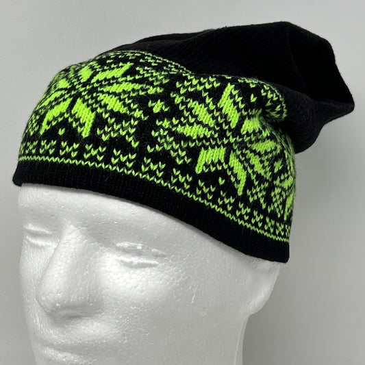 Snowflake Beanie Winter Hat Toque Ski Skiing Skier Nordic Fair Isle Black