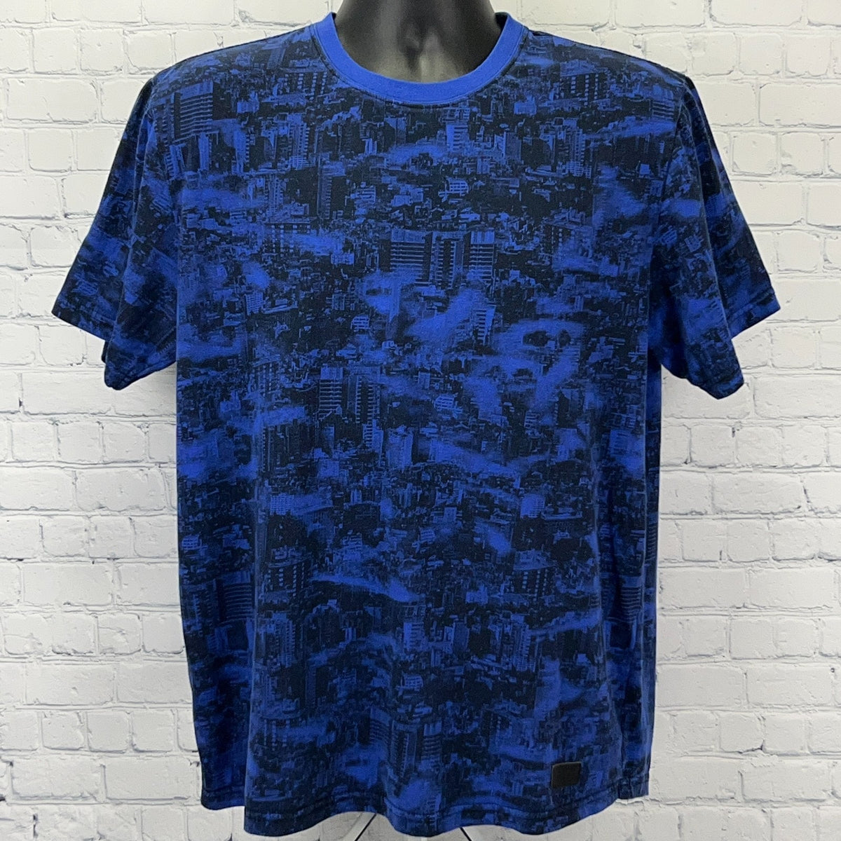 LRG Lifted Research Group City Scene T Shirt L Large Blue AOP All Over Print Tee