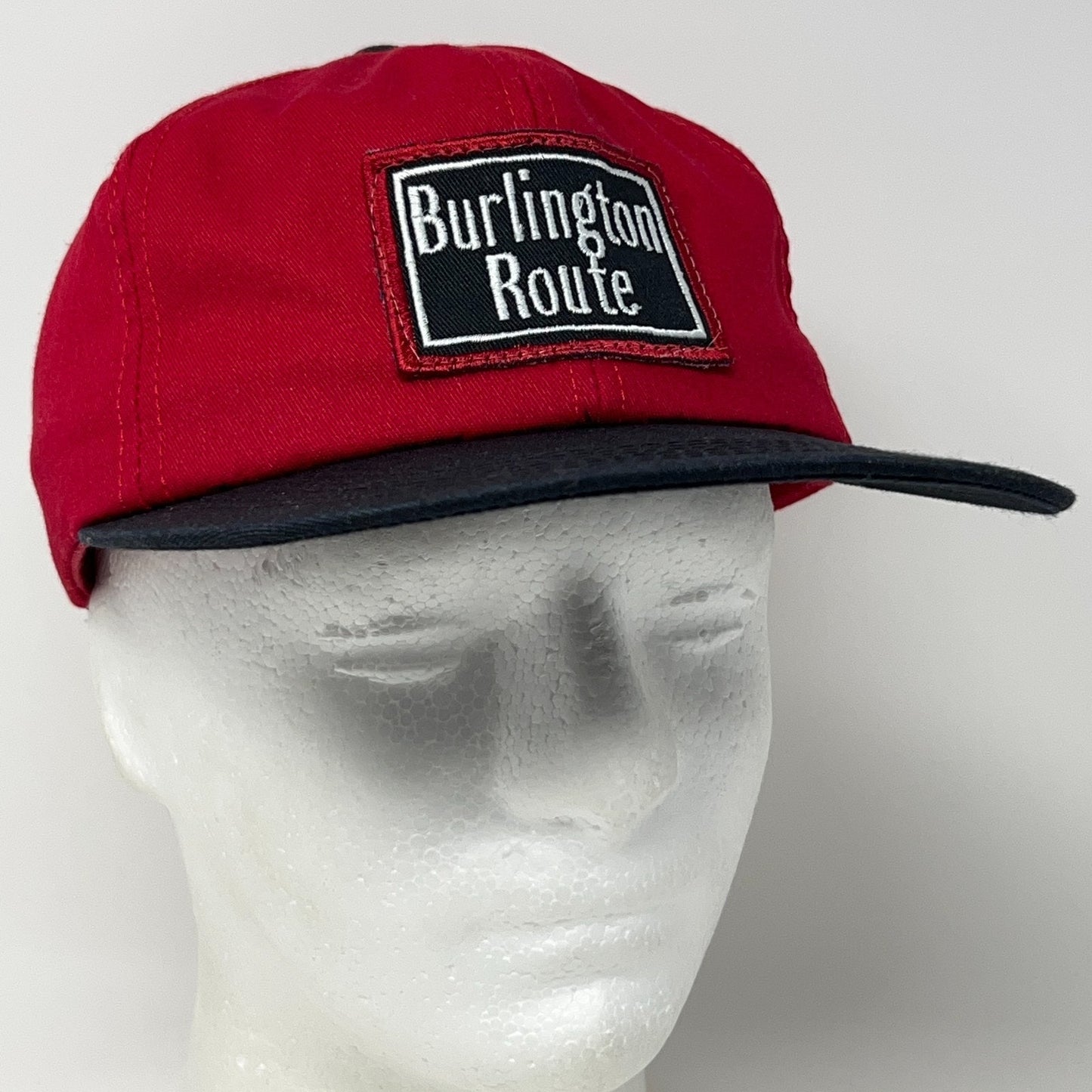 Vintage 90s Burlington Route Hat Baseball Cap Railroad Train CB&Q Snapback Red