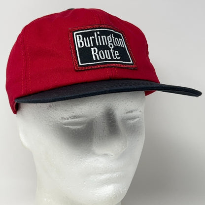Vintage 90s Burlington Route Hat Baseball Cap Railroad Train CB&Q Snapback Red