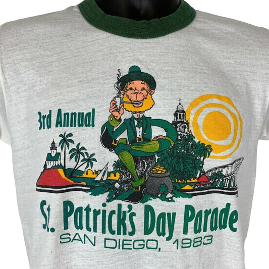 St Patricks Day Parade Vintage 80s T Shirt Small San Diego USA Made Mens White