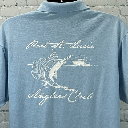Vintage 90s Port St Lucie PSL Anglers Club Polo Shirt Fishing Blue Mens L Large
