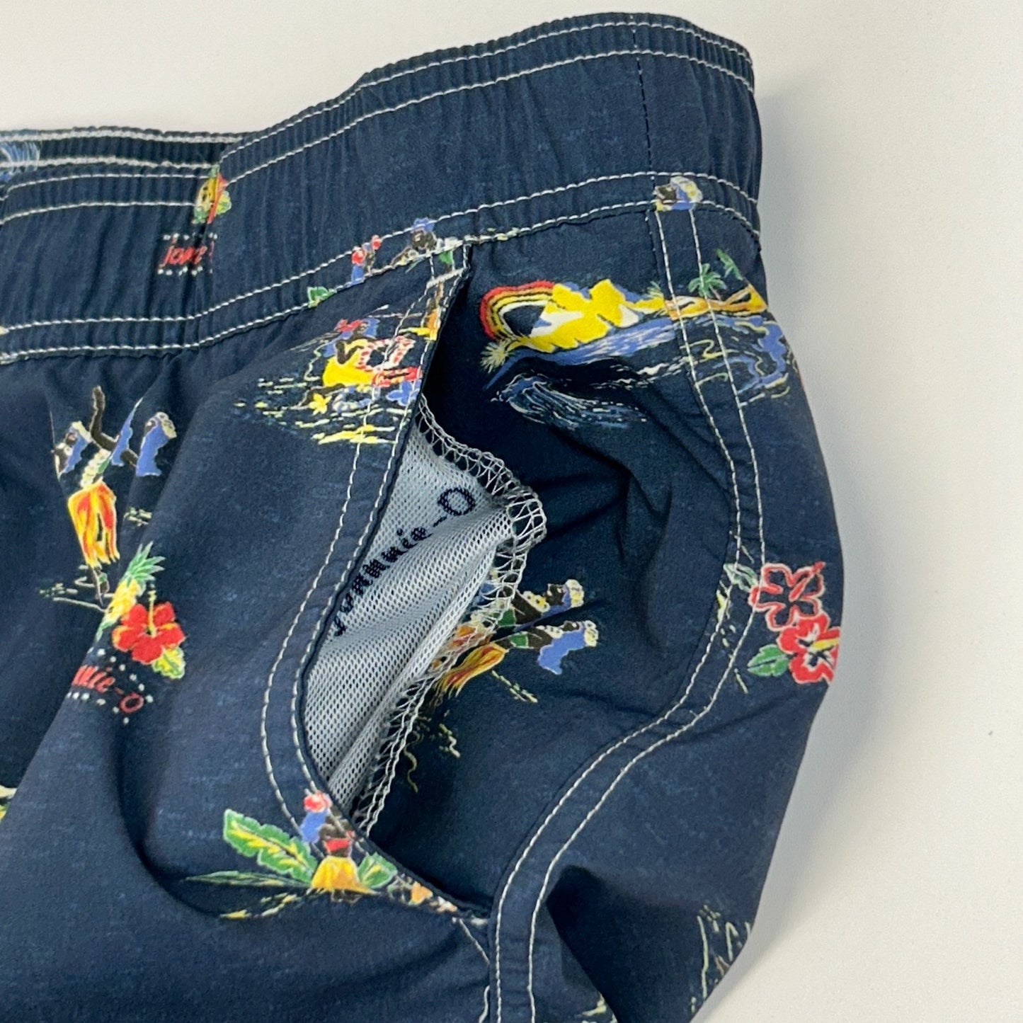 Johnnie O Waikiki Swim Shorts Trunks Hawaiian Hula Surfer Surfing Blue 2XL XXL