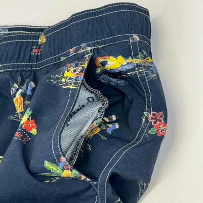 Johnnie O Waikiki Swim Shorts Trunks Hawaiian Hula Surfer Surfing Blue 2XL XXL