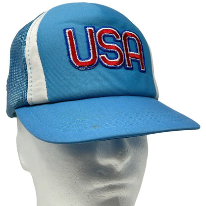 USA Patriotic Snapback Trucker Hat Vintage 70s 80s America Blue Baseball Cap