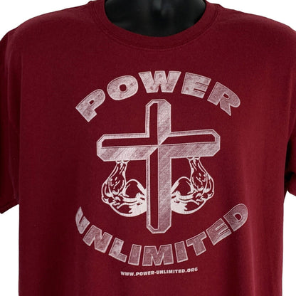 Camiseta cristiana vintage Power Unlimited para hombre, grande, roja, Jesucristo, Señor, gimnasio