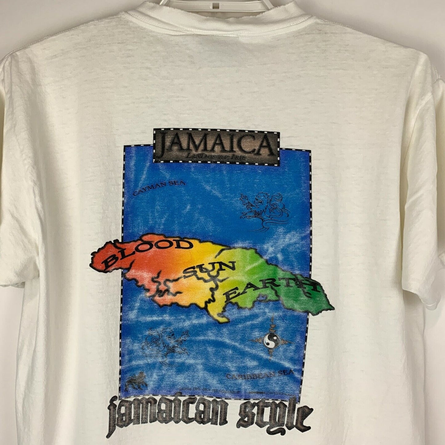 Vintage Distressed Jamaica Land of the Irie T Shirt Mens X-Large 90s Tee White