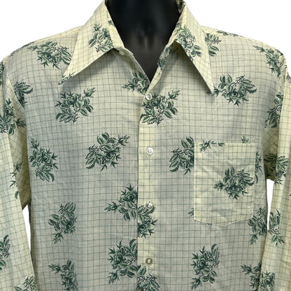 Sears Kings Road Vintage 60s 70s Button Front Shirt Large Disco Mens Yellow