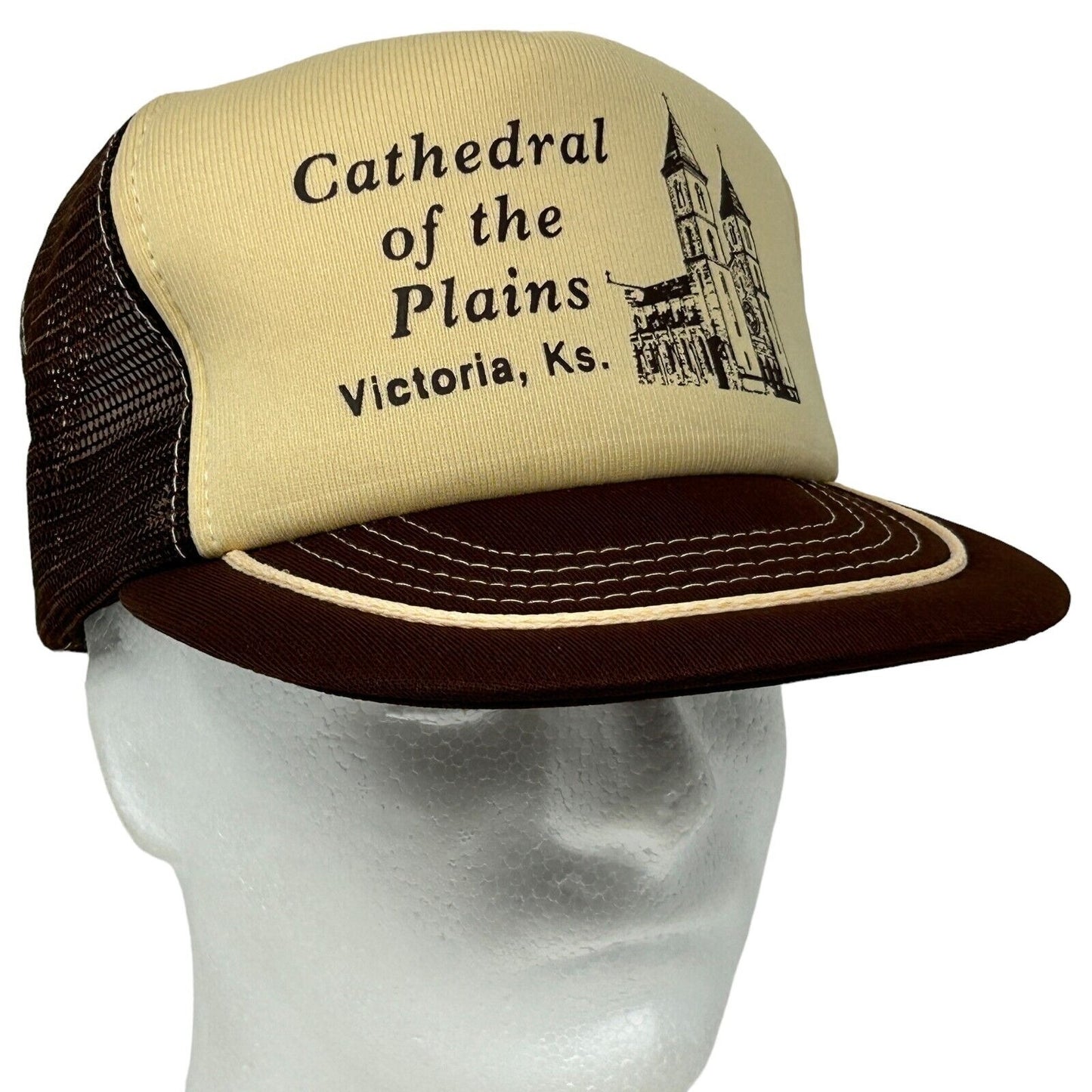 Cathedral of the Plains Vintage Trucker Hat Baseball Cap Victoria Kansas Brown