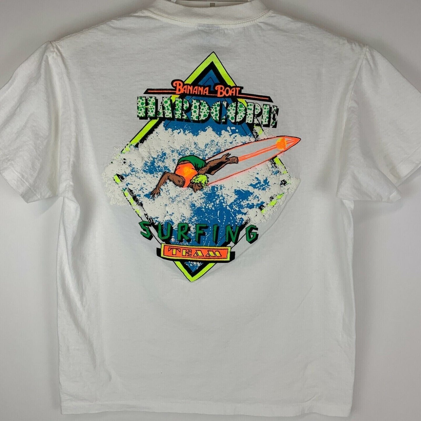 Vintage Banana Boat Surfing Team T Shirt Large 90s Surfer Florida USA Mens White