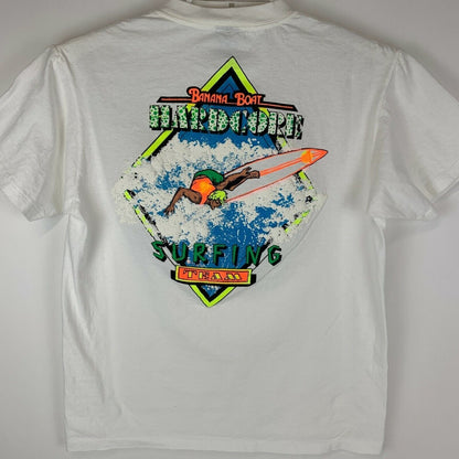 Camiseta vintage Banana Boat Surfing Team, años 90, grande, para hombre, color blanco, para surfistas de Florida, EE. UU.