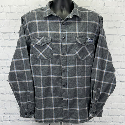 ACE USA Alaska Bay Outfitters Flannel Button Front Shirt XL X-Large Gray Plaid