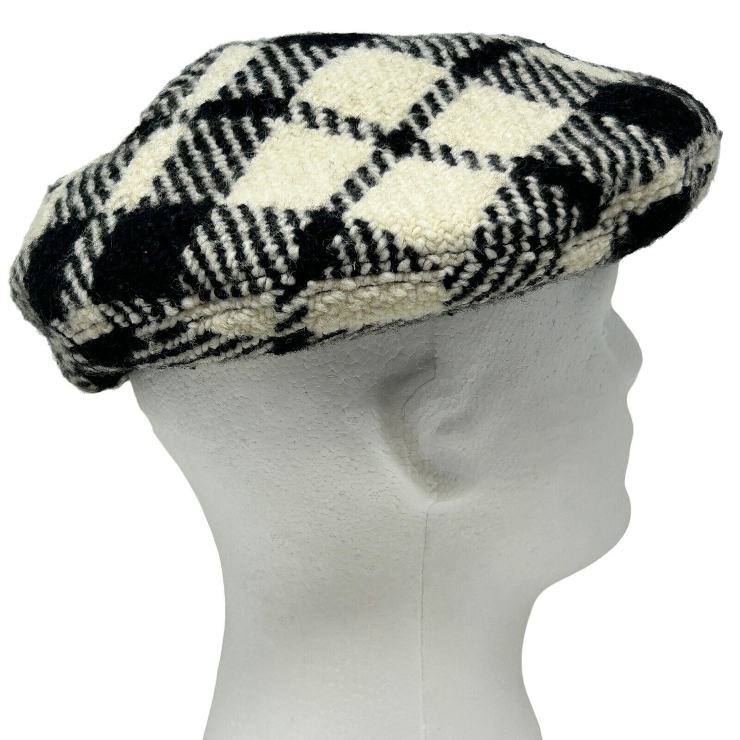 Frank Olive Womens Plaid Beret Hat Vintage 60s 70s Black White