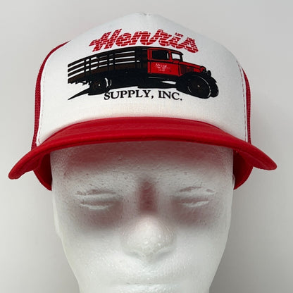 Vintage 80s Henris Supply Inc Trucker Hat Baseball Cap Petaluma Snapback Red