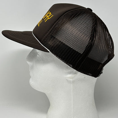 Vintage Midway Rent All Trucker Hat Cap Brown 80s Foam Front Mesh Snapback Rope