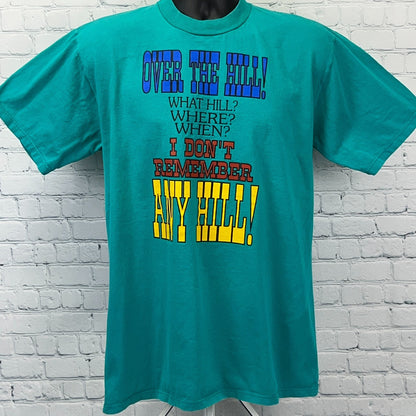 Vintage 90s Over the Hill T Shirt L Large Green Birthday Aging Old Made In USA