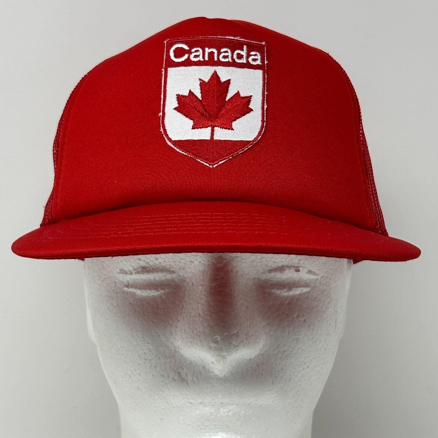 Vintage 80s Canadian Trucker Hat Baseball Cap Red Canada Maple Leaf Snapback