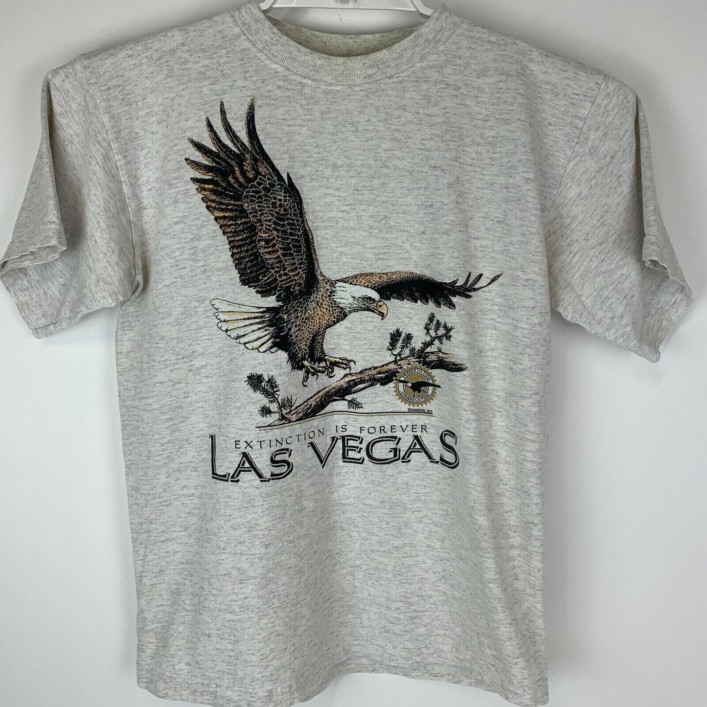 Vintage Bald Eagle Extinction T Shirt Medium 90s Las Vegas Nature Tee Mens Gray