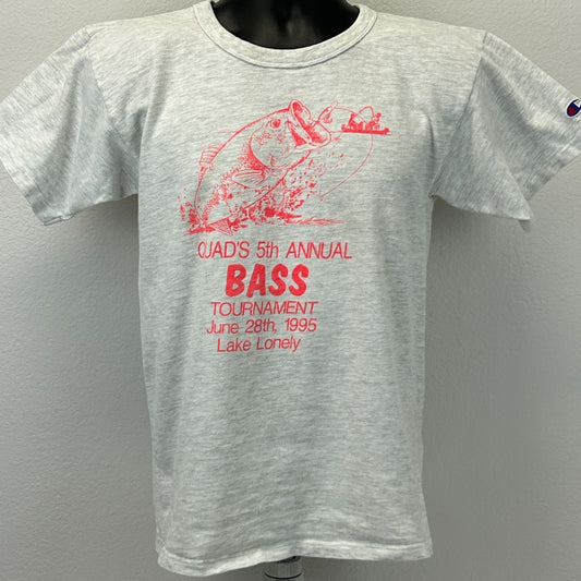 Vintage 90s Quads Bass Fishing Tournament T Shirt Lake Lonely NY Gray S Small - Neon Vintage