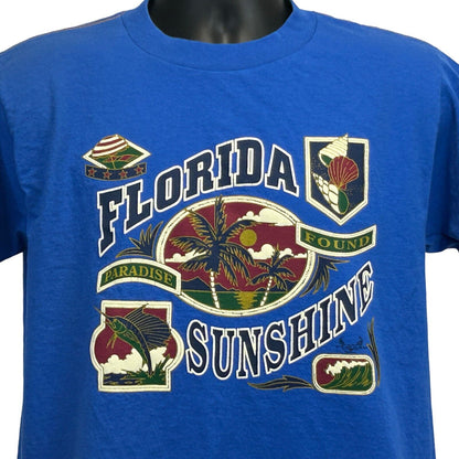 Florida Sunshine Paradise Found T Shirt Medium Vintage 90s Made In USA Mens Blue