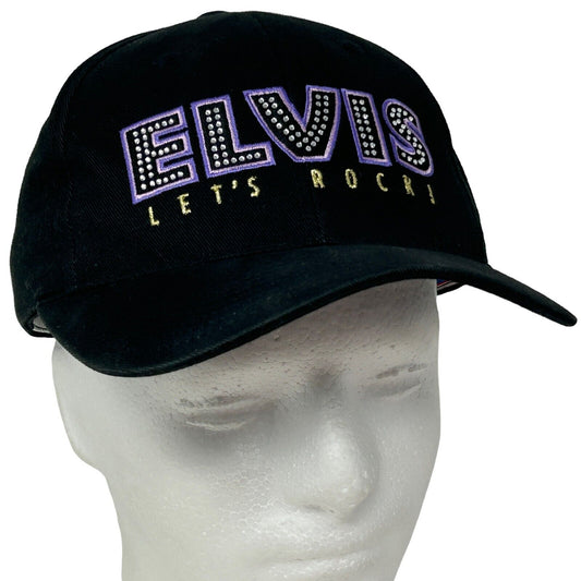 Elvis Presley Lets Rock Hat Black Rhinestone Official Strapback Baseball Cap